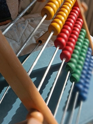 Wooden abacus with 10 rows, colored beads