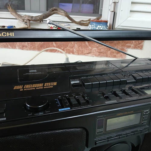 Hitachi Boombox with Dual Cassette Player, Radio and CD Player used