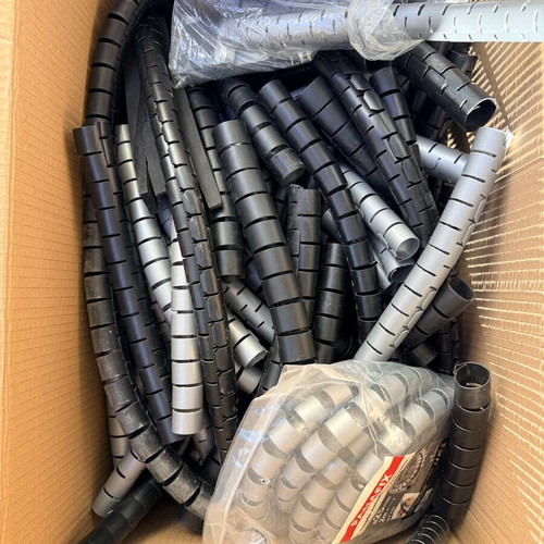 Cable Wraps used, large box with black and gray spiral organizers