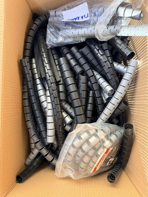 Cable Wraps used, large box with black and gray spiral organizers