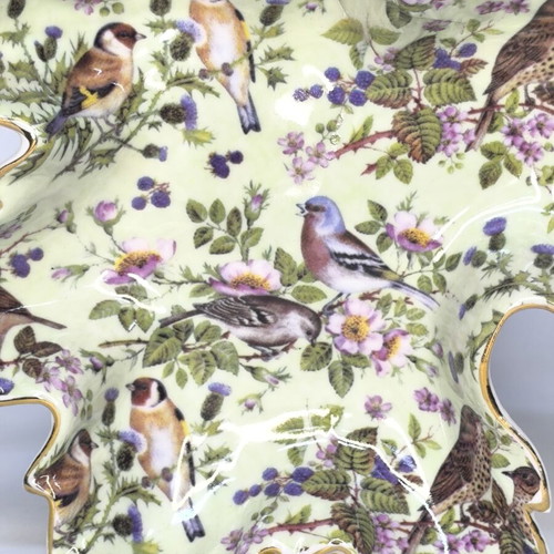 Porcelain leaf-shaped plate with birds and flowers like new