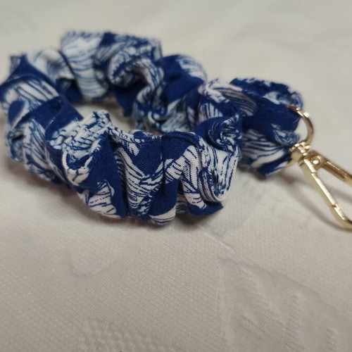 Handmade keychain with parrot charm, scrunchie style