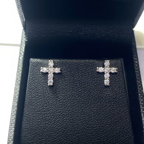 White gold cross earrings 14k with zirconia new