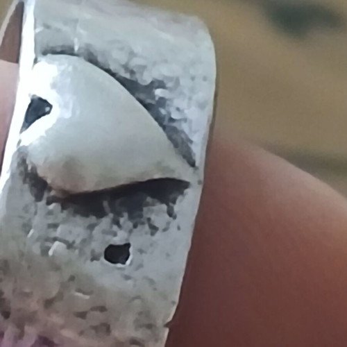 Handmade 925 silver ring with gold fish and heart, 17.5 mm