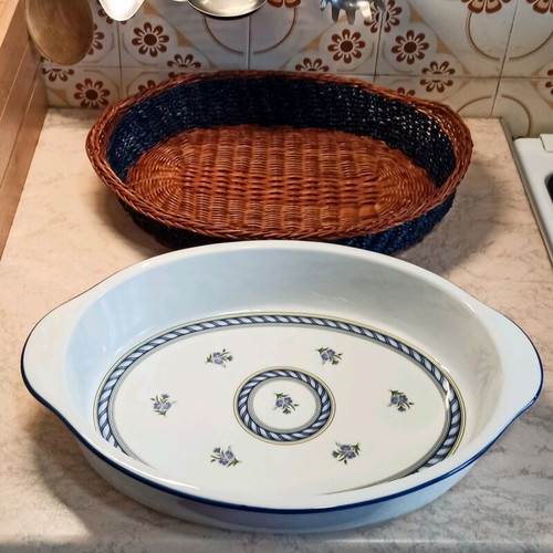 Oval Serving Platter Heat-Resistant Vintage with Wicker Base New