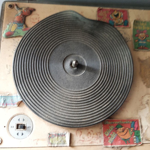 Vintage children's suitcase record player used, 1960s decor