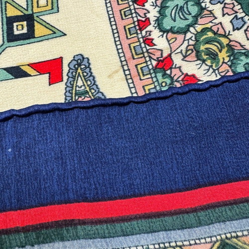 Silk scarf with paisley pattern used, hand-hemmed, multicolor 102x105 cm