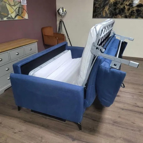 Designer blue fabric sofa three-seater with sleep function new