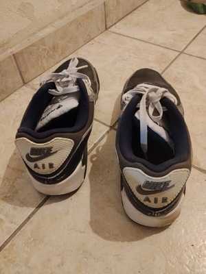 Nike Air Max 90 athletic shoes, grey/anthracite with white details, size 45