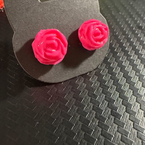 Pink rose earrings handmade, new