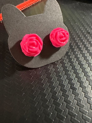 Pink rose earrings handmade, new