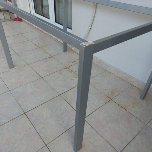 Metal kitchen balcony table with sandblasted glass, like new, 120x80cm