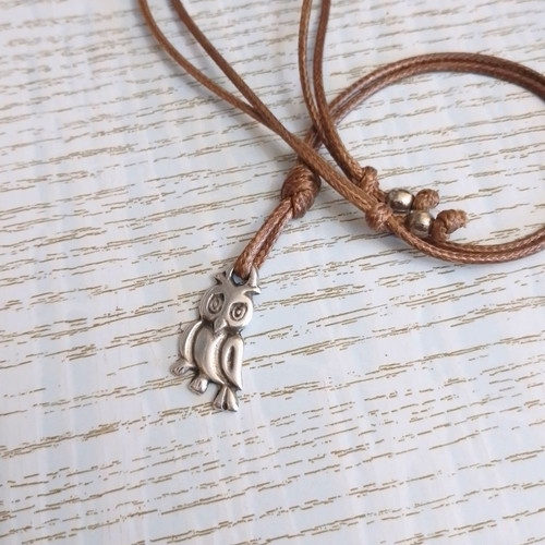 Men's owl pendant necklace with chocolate cord