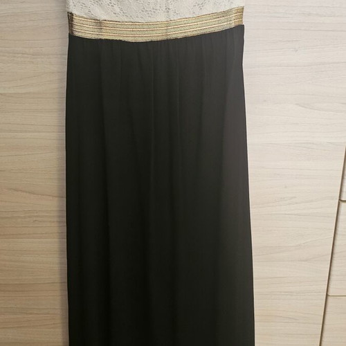 Long dress with gold detail size L like new, black and white