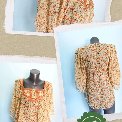 Sheer tunic with batwing sleeve restored, floral print