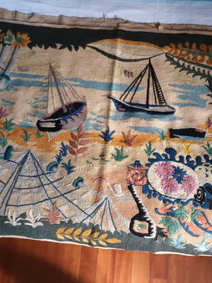 Old embroidery with flat stitch for framing used