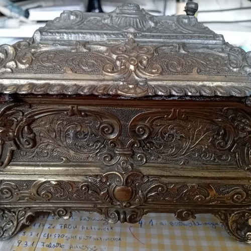 French Louis IE style jewelry box used, gold color