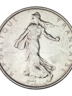 5 Francs coin used, France 1960-1969 silver