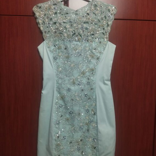 Beige evening dress French Collection like new, turquoise