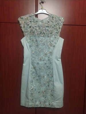 Beige evening dress French Collection like new, turquoise