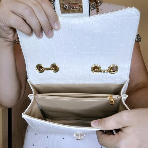 Crossbody bag like new, white and gold with hand-stitched decorations