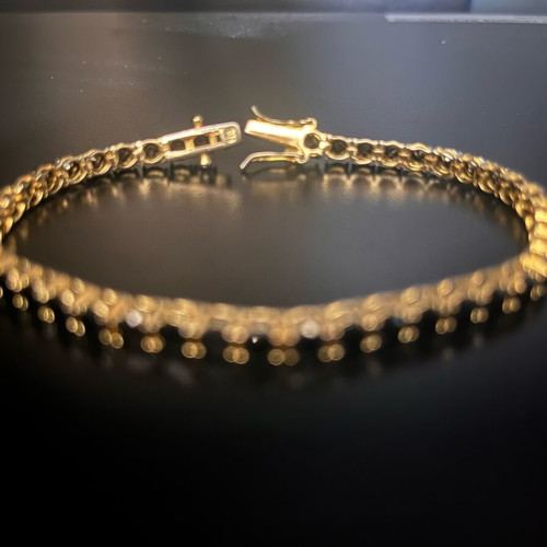 Vintage Riviera Tennis Bracelet in Sterling Silver 925 with Gold Vermeil