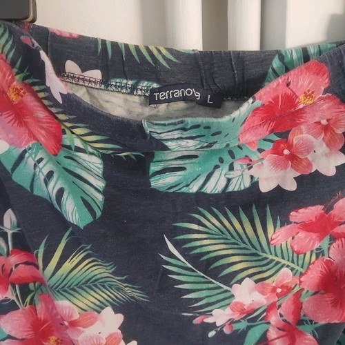 Strapless one-piece romper like new, colorful, tropical flowers, size L