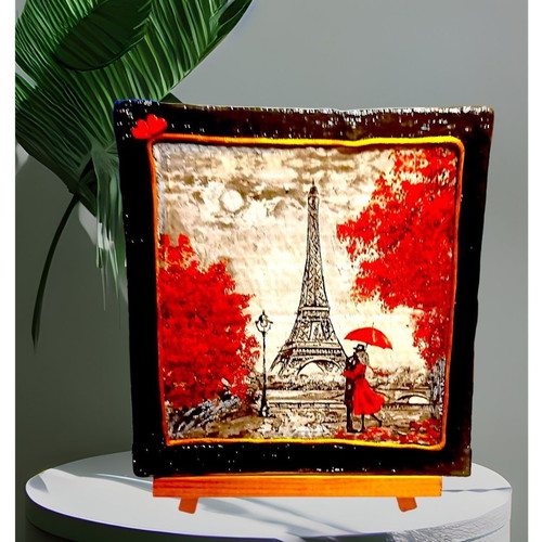 Handmade frame or tabletop decoration Couple in romantic Paris