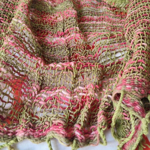 Pashmina scarf used, pink and green