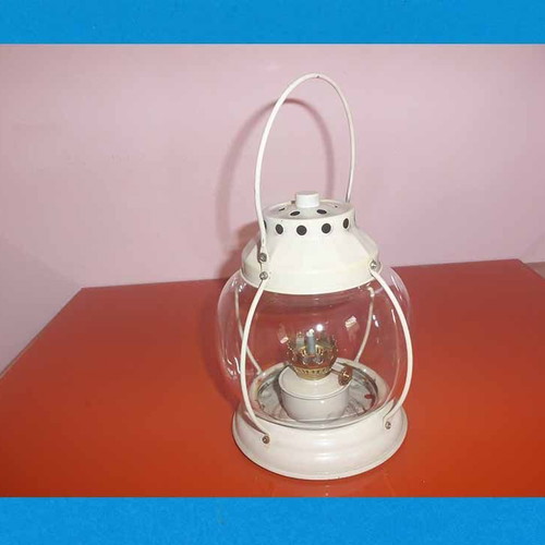 Metal lantern with round glass and wick like new, 13x24 cm