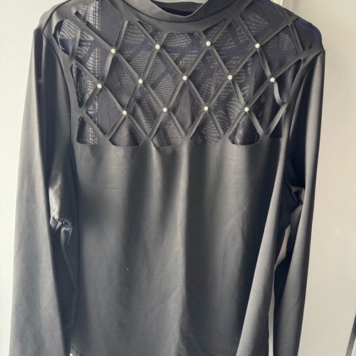 Shein long-sleeve blouse new with pearls black XXXL