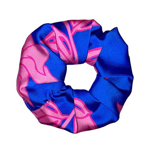 August scrunchie blue satin floral normal size