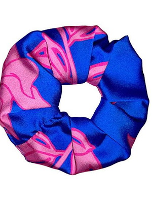 August scrunchie blue satin floral normal size