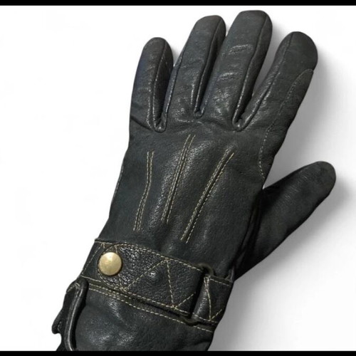 Vintage black leather gloves used, biker style, size 5.5