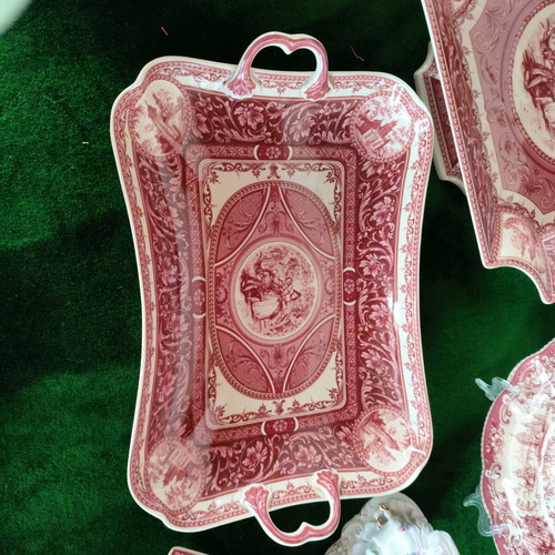 Vintage Royal Crown Kent Ltd Porcelain Serving Tray Pink Transferware 39cm