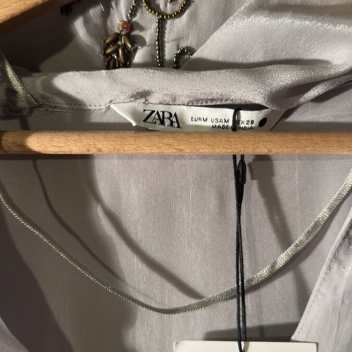 Zara limited edition hand crafted silk set, light gray