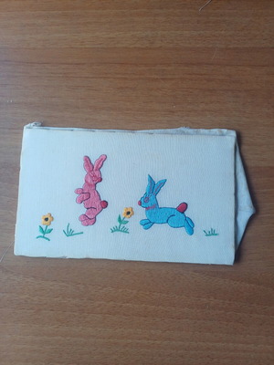 Vintage embroidery with rabbits like new, colorful spring design