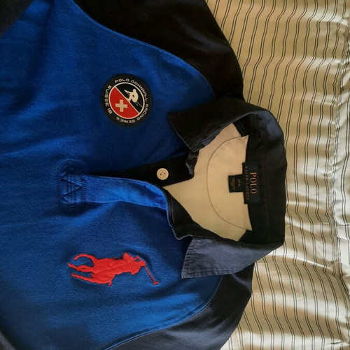 Polo long sleeve Ralph Lauren for boys 14-16 like new, white and blue