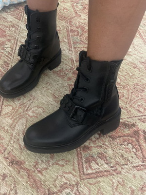 Biker boots black genuine leather new, size 36