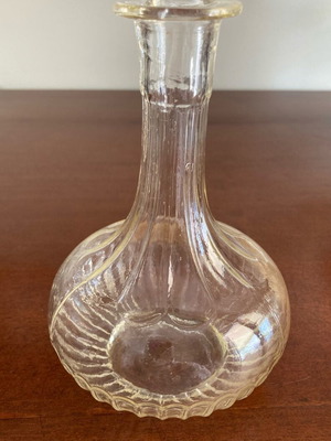 Vintage amphora for oil or liqueurs in engraved glass used