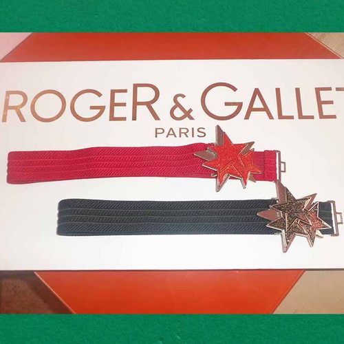 Women's elastic fabric belts with star buckle used, 70 cm length, set of 2
