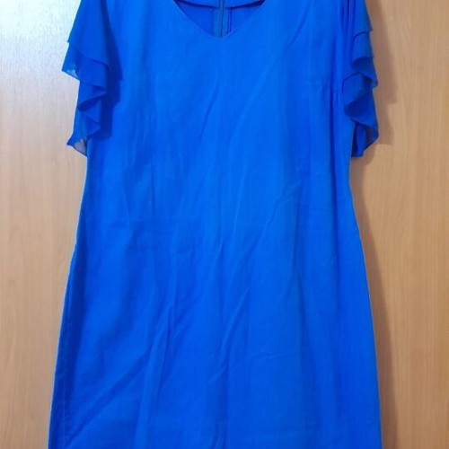 Blue dress with flutter sleeves and V-neck