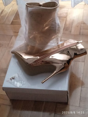 Gold mirror effect ankle boots, size 41, with box