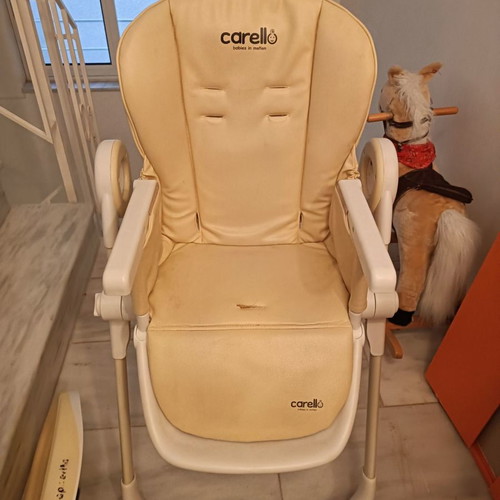 Adjustable baby high chair used with leatherette seat and metal frame