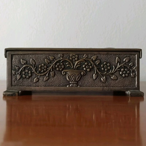 Antique bronze handmade box used, numbered artwork