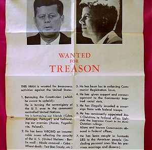 “KENNEDY WANTED FOR TREASON” ΣΠΑΝΙΑ ΣΥΛΛΕΚΤΙΚΗ ΑΦΙΣΑ ΤΟΥ 1963.