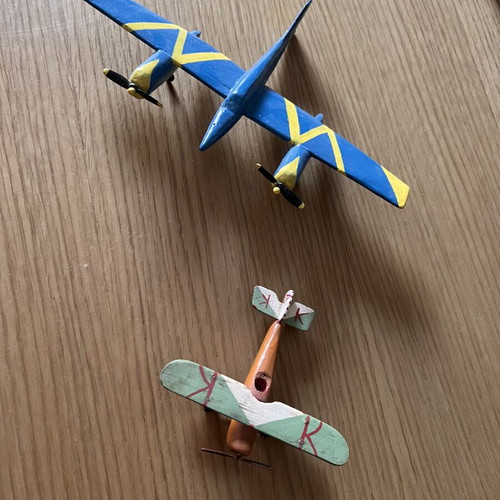 Wooden handmade airplanes used, hand-painted, collectible