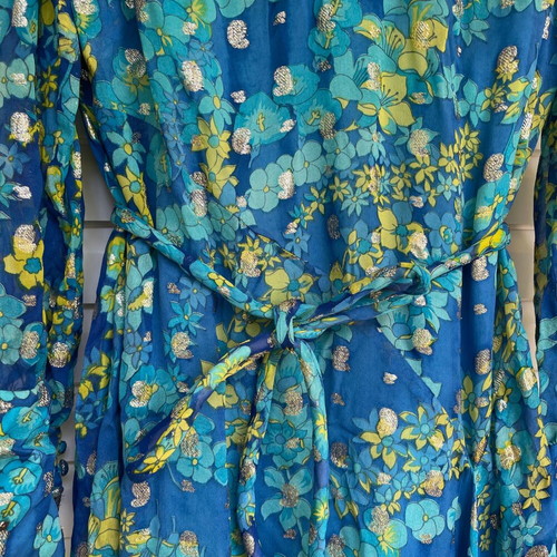 Vintage dress used, chiffon with belt, 1970s