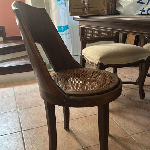 Vintage dining set - round table and 4 chairs with cane