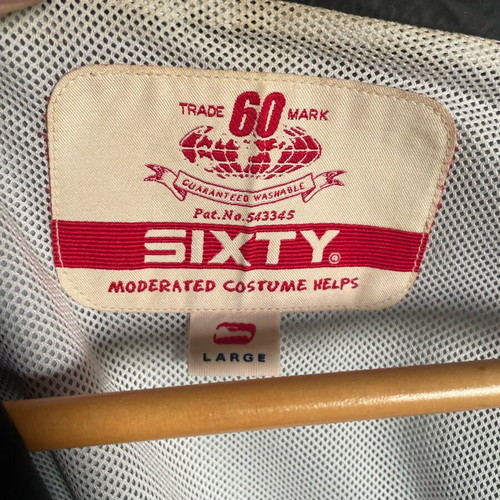 Sixty men's jacket used, size Large, black with white and yellow stripe Y2K